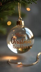 Festive christmas background with ornaments and confetti on green surface