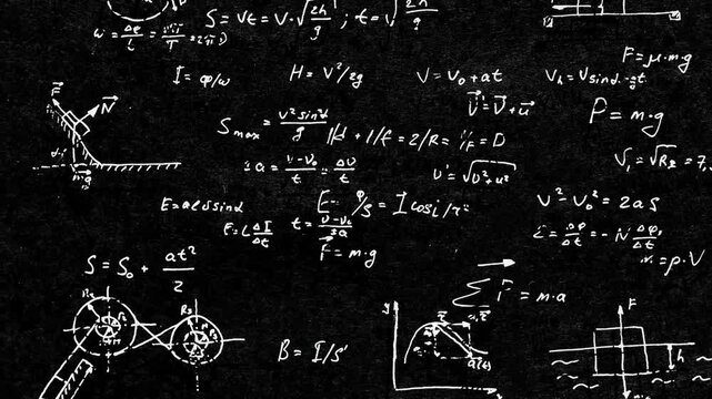 grunge-style mathematical formula animation, background for math education, physics and engineering