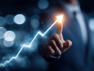 Businessman touching futuristic graph showing financial growth statistics