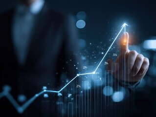 Businessman touching futuristic graph showing financial growth statistics