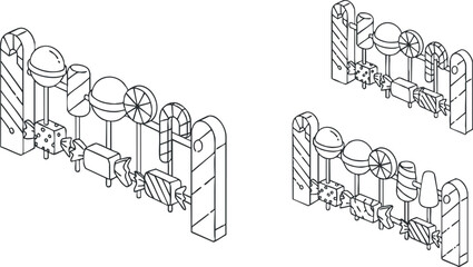 A collection of assorted candy and lollipop illustrations in an outline vector style, perfect for sweet-themed designs and branding