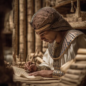 Ancient Egyptian Scribe Writing on Papyrus