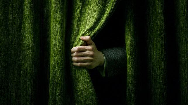 Hand Revealed Behind Green Curtain - Powered by Adobe