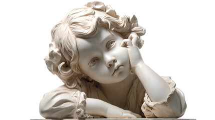 A delicate marble sculpture of a young girl s head and shoulders isolated on transparent background