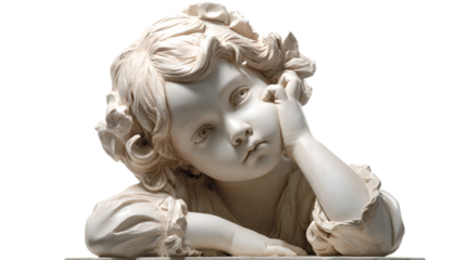 A delicate marble sculpture of a young girl s head and shoulders isolated on transparent background