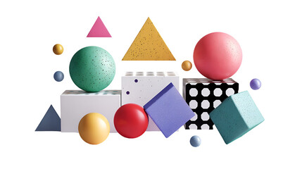 Colorful geometric shapes and easter eggs isolated on transparent background