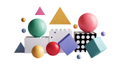 Colorful geometric shapes and easter eggs isolated on transparent background