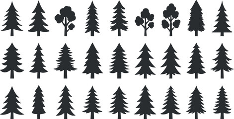 Obraz premium A collection of various tree silhouettes in black vector style, perfect for nature-themed designs and environmental projects
