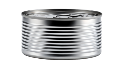 Silver metal food can with pull tab isolated on transparent background