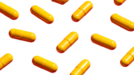 Pattern of golden pills isolated on transparent background