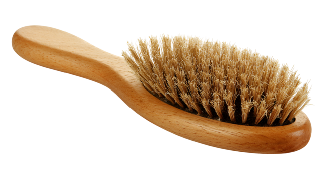 Wooden beard brush with natural bristles isolated on transparent background
