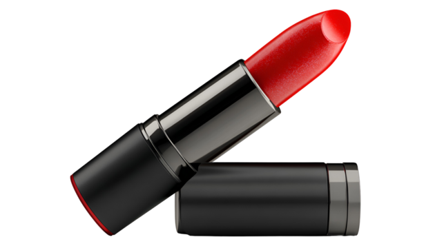 Bright red lipstick open with cap isolated on transparent background - Powered by Adobe