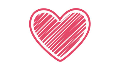Stylized red heart with scribbled lines inside on white background expressing love and affection in a simple hand drawn silhouette style silhouette