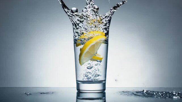 Slice of fresh lemon with sparkling water. Organic Healthy Food Concept
