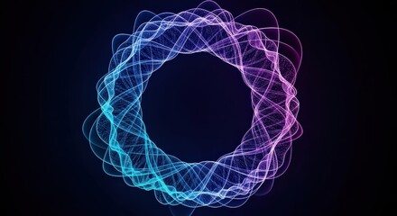 Abstract swirling luminous energy ring with vibrant blue and purple gradient against a dark background creating a mesmerizing digital art