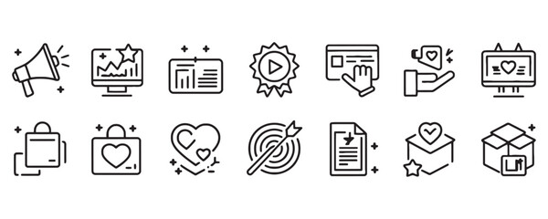 Boost your online brand with this stunning collection of modern marketing icons, perfect for promoting your business and engaging customers beautifully