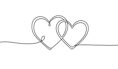 Minimalist continuous line drawing of two intertwined hearts symbolizing love and connection featuring a clean and simple aesthetic in a silhouette style silhouette