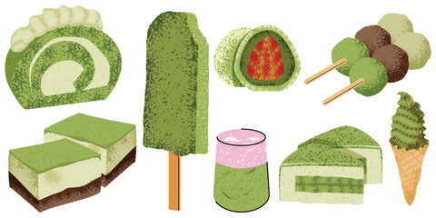 Variety of Japanese Matcha Desserts and Sweet