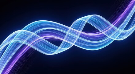 Abstract glowing neon light trails in a dynamic wave pattern against a dark background representing energy and movement