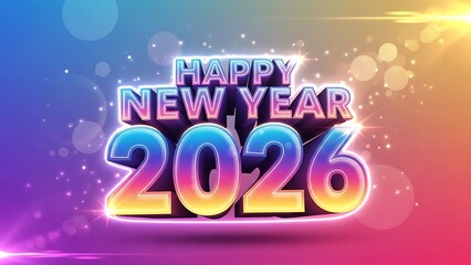 Happy new year 2026 glowing text on colorful gradient background
