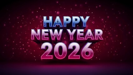 Happy new year 2026 3D rendered text with shimmering red particles background
