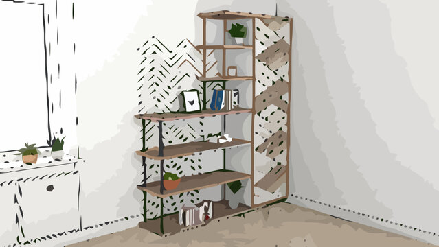 Stylish bookshelf in a modern living room, perfect for showcasing books, plants, and decor, bringing personality and organization to any home interior