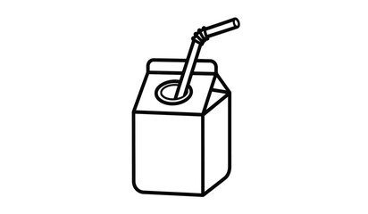 Simple black and white juice box illustration with straw minimalist line art style depicting a drink container in a clean silhouette silhouette