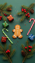 Merry Christmas Decorations Gingerbread Cookie Candy Canes Gifts