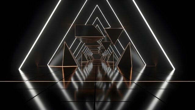 Abstract geometric tunnel with figure in background