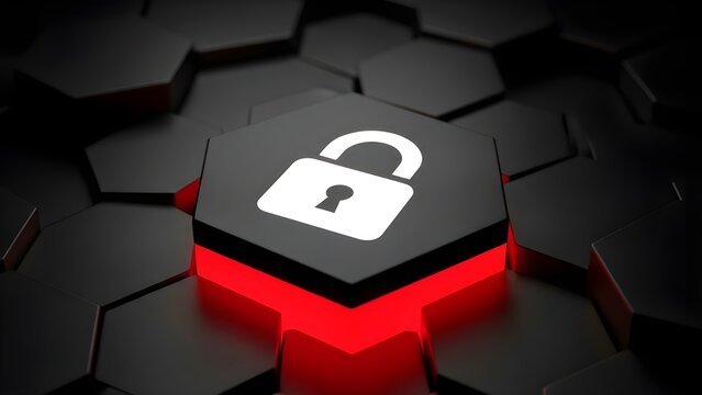 Padlock on hexagon grid security concept
