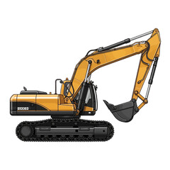 Yellow Excavator Construction Vehicle on Tracks.