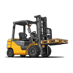 Yellow Forklift Truck Lifting a Wooden Pallet.