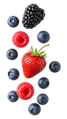 floating assorted berries png isolated