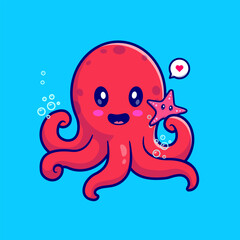 Cute Octopus Holding Starfish Cartoon