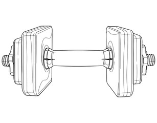 Vector illustration of a square dumbbell for fitness training. Black and white line art sketch of a heavy weight lifting gym equipment isolated on white background.