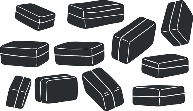 A set of various loaf bread designs in black and white minimalist vector style, ideal for food packaging and branding
