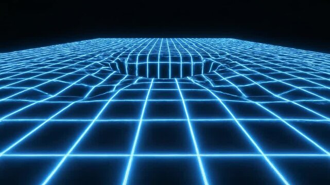 ﻿Seamlessly looping blue holographic grid surface expanding and contracting like a futuristic blank projection screen sci-fi, geometric, futuristic