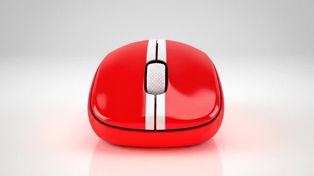 Red Computer Mouse Standing on White Surface, Studio Shot