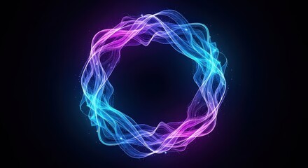 Abstract neon swirls a mesmerizing ring of electric blue and vibrant purple light trails against a dark background