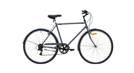 Gray commuter bicycle with black seat and fenders isolated on a transparent background bike dark gray