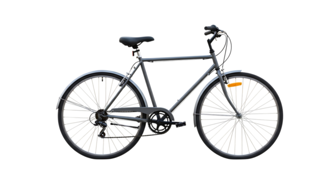 Gray commuter bicycle with black seat and fenders isolated on a transparent background bike dark gray