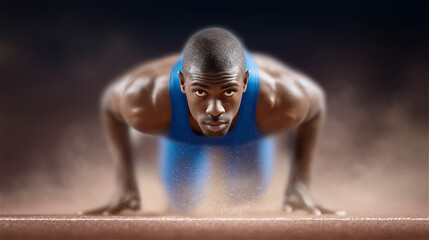 Athlete doing intense push-up workout on gym floor, emphasizing strength, determination, endurance and motivational fitness concept.