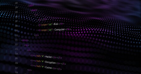 Showing HTML column 203-218 on dot-matrix waves, Risk or Computer or Hacker or Encryption or Cusine,