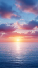 Obraz premium Serene ocean horizon at sunset with soft colorful sky reflecting on calm water, conveying peace, tranquility and natural beauty in a soothing seascape.