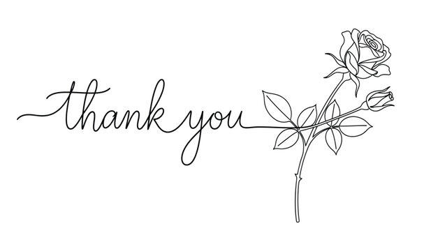 Elegant thank you card design with rose flower silhouette featuring a delicate script and floral element for greetings and appreciation silhouette