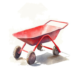 Elegant red wheelbarrow painting design collection, Hand-painted watercolor style, vectorized, vector set available in EPS, Simple design, EPS format set