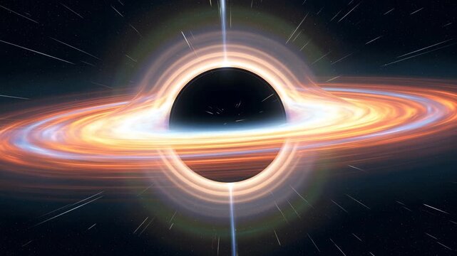 Cosmic black hole accretion disk swirling energy vortex event horizon gravitational pull deep 4K Ai HD high quality video.
