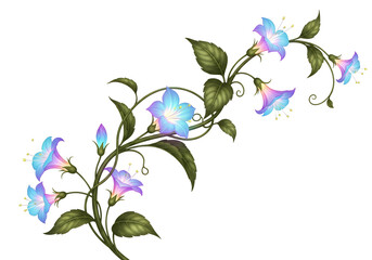 Fantastical glowing blue bellflower vine illustration design element