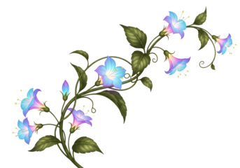 Fantastical glowing blue bellflower vine illustration design element