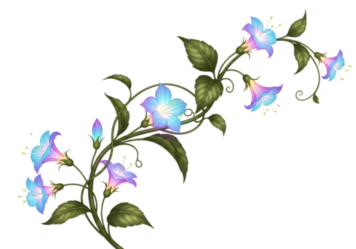 Fantastical glowing blue bellflower vine illustration design element - Powered by Adobe